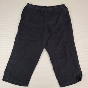 J Jill Love Linen Womens L Cropped Black Pull On Wide Leg Lagenlook